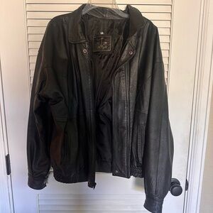 Vintage Black Leather Bomber Jacket